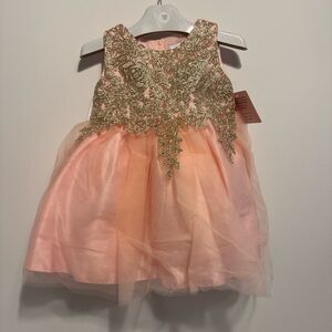 Tip Top Kids Blush Dress with Gold Embroidery